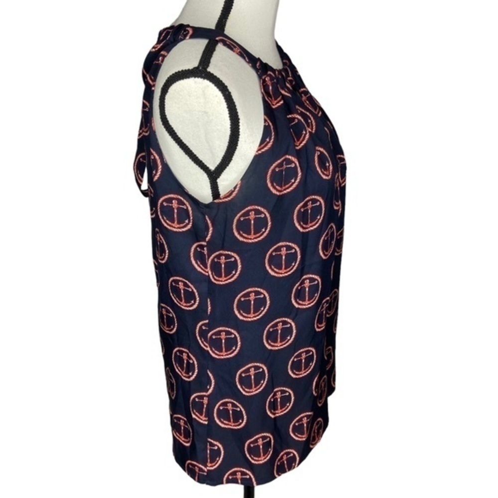 Outback Red Top Nautical Anchor Print Keyhole‎ Tie Neck Sleeveless Blouse Size S - Picture 6 of 13